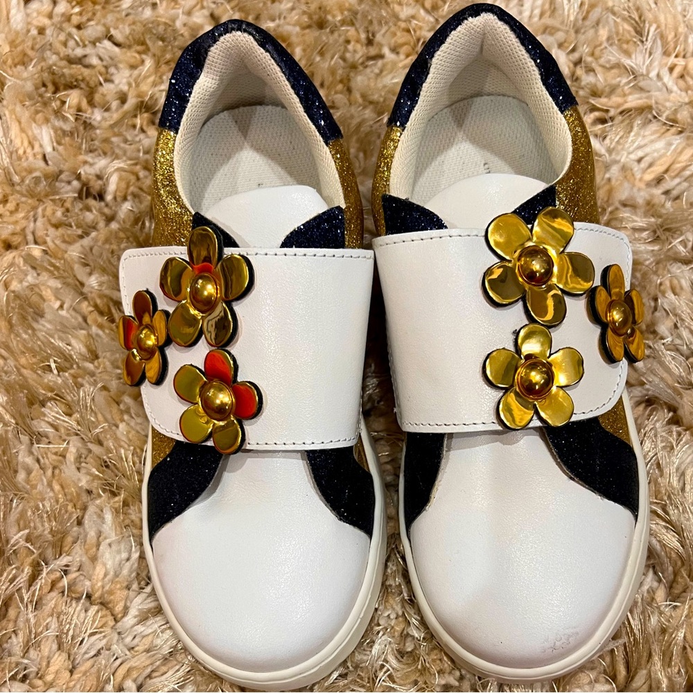 Brand new sneakers Little Marc Jacobs sz 12 white, gold, blue with cute flowers
